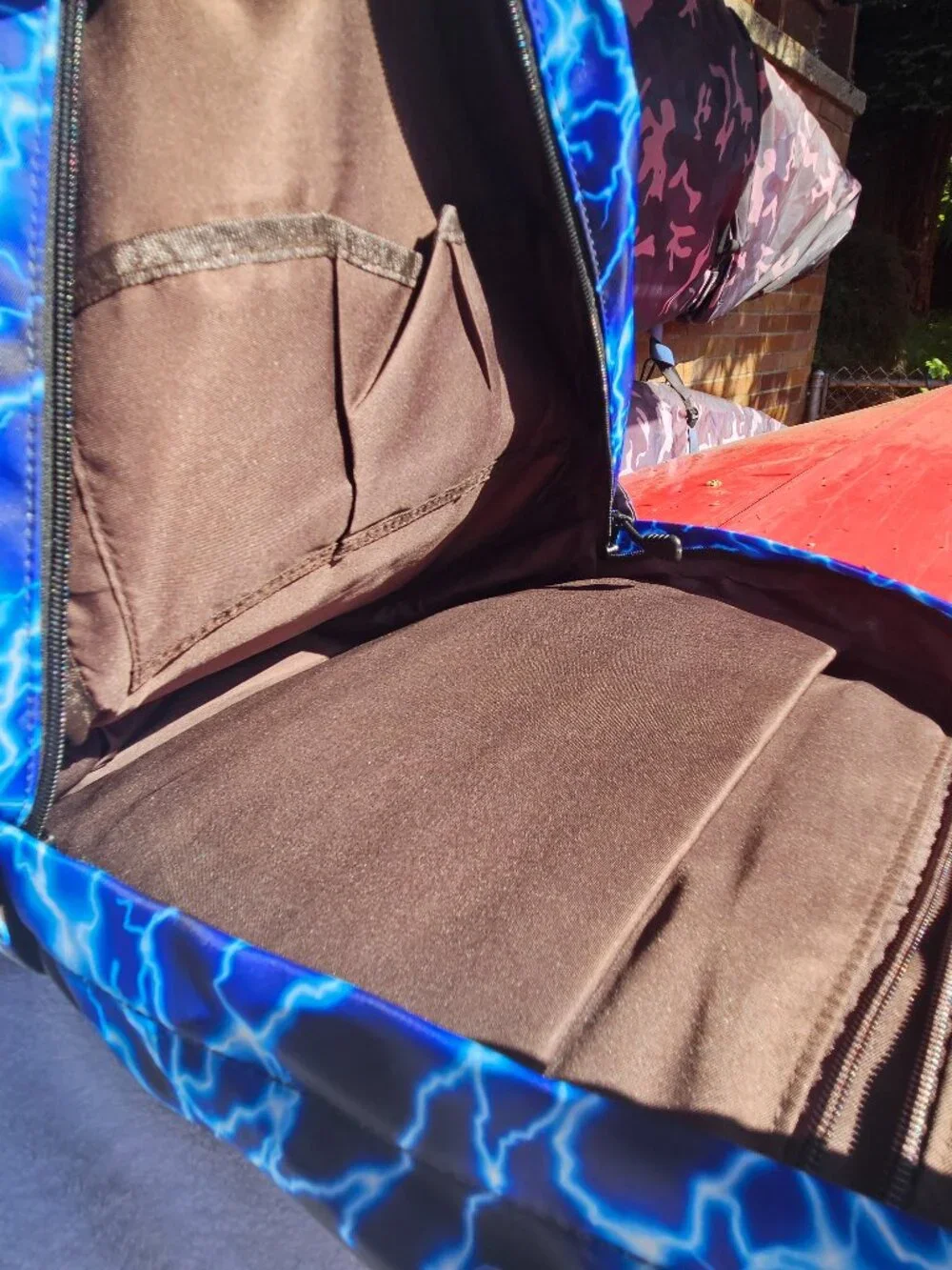 Lightning Print Backpack – Blue and White Design with 3 external pockets